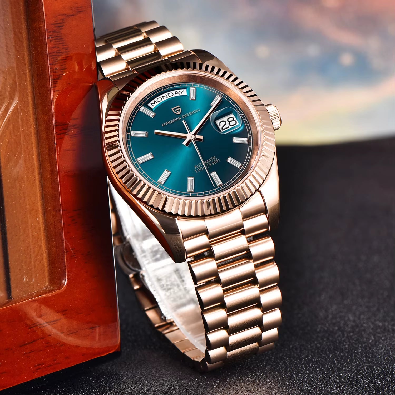 DD36 Mens Watches Rose Gold Luxury Automatic Watch for Men Mechanical Wristwatch AR Sapphire Waterproof Clock Gift