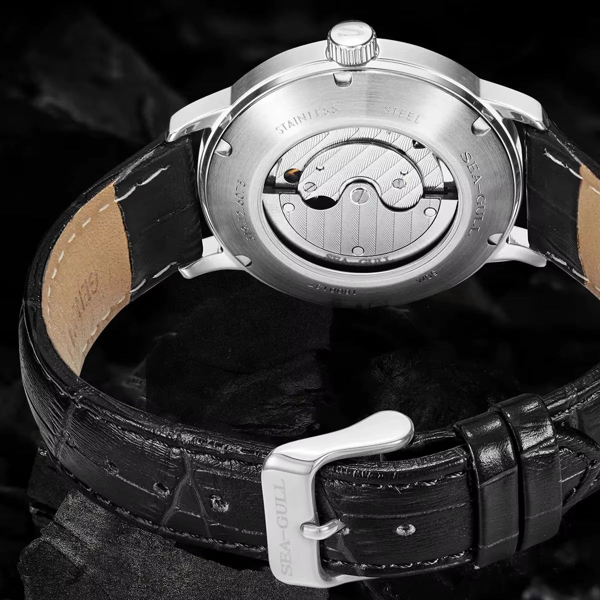 Seagull New Business Watch Men'S Mechanical Wristwatches 50M Waterproof Leather Valentine Male Watches Relogio Masculino 6075