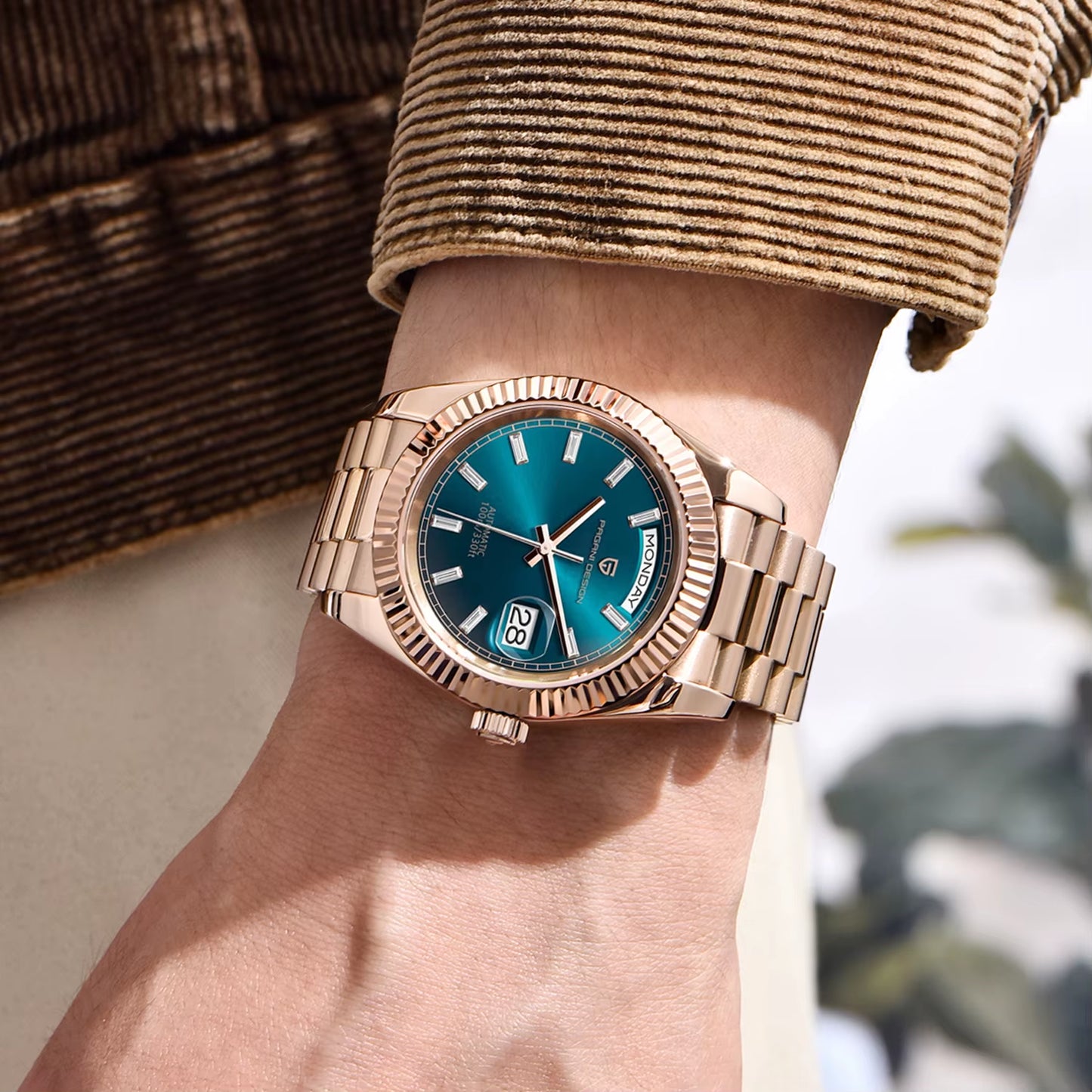 DD36 Mens Watches Rose Gold Luxury Automatic Watch for Men Mechanical Wristwatch AR Sapphire Waterproof Clock Gift